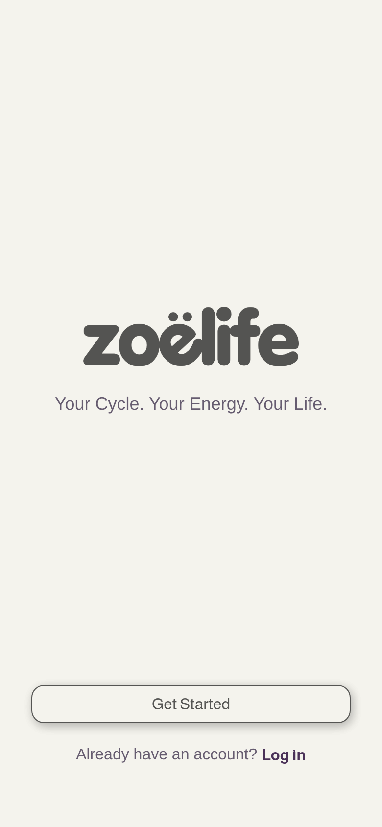 Zoë Life welcome screen