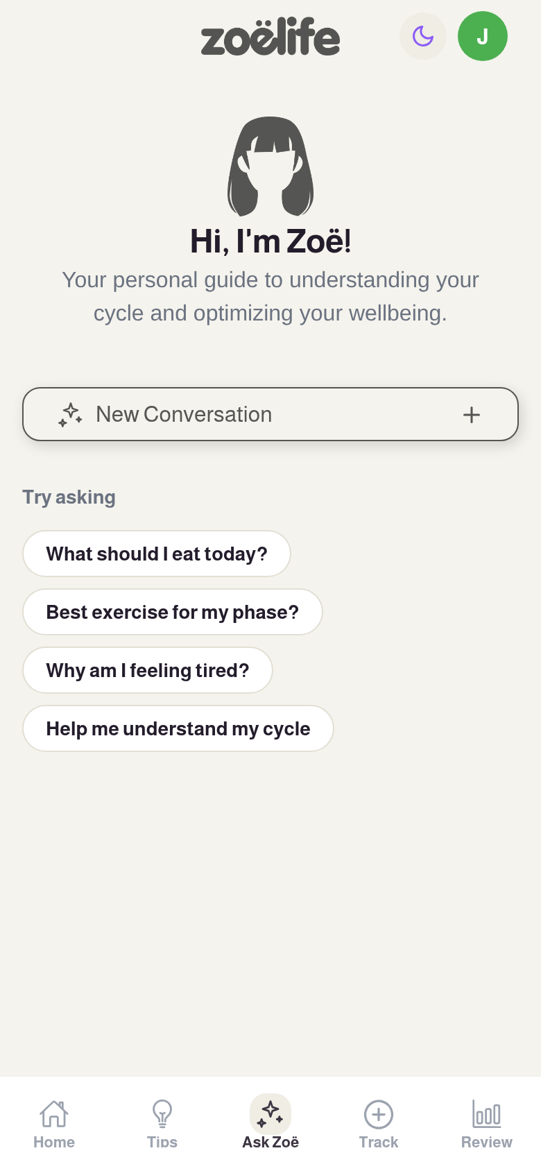 Ask Zoë chat screen
