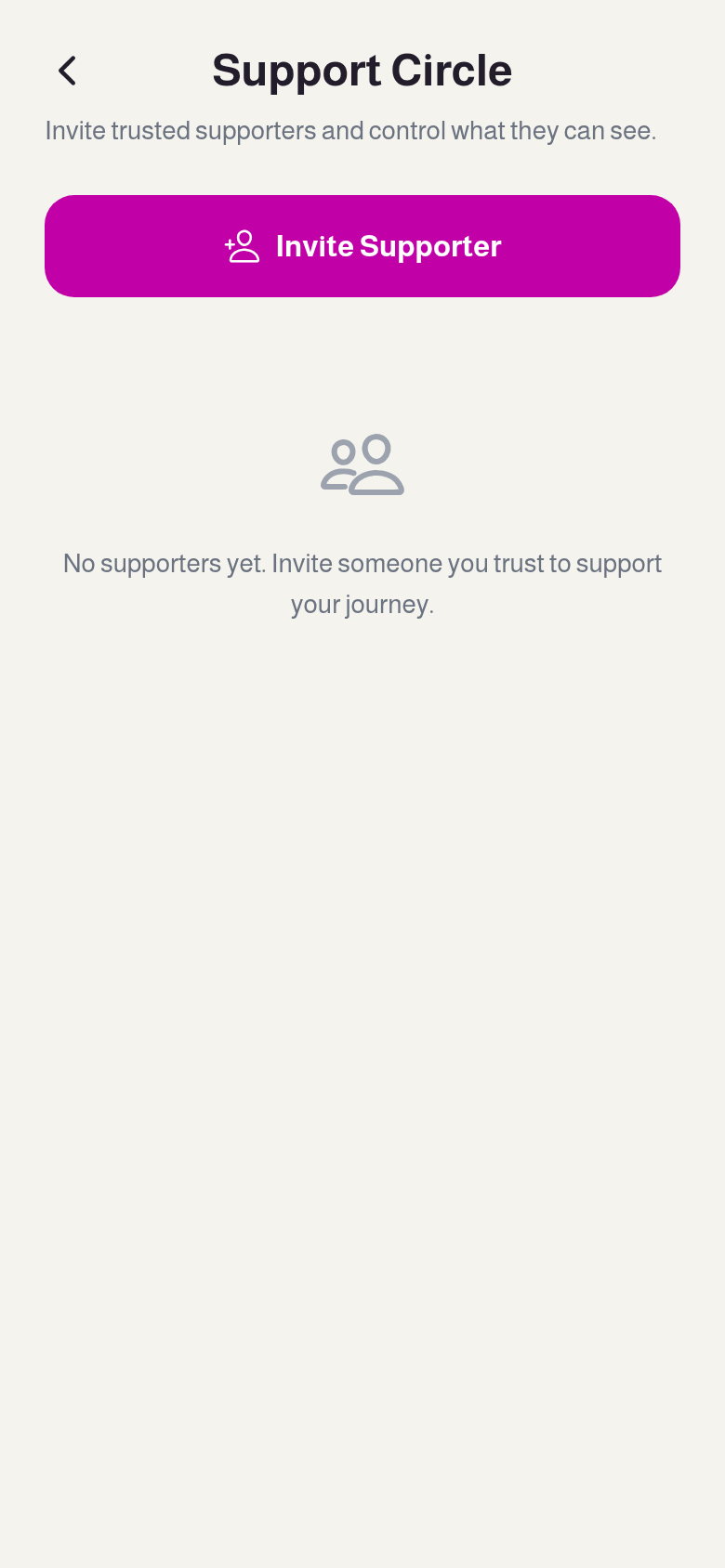 Support Circle screen