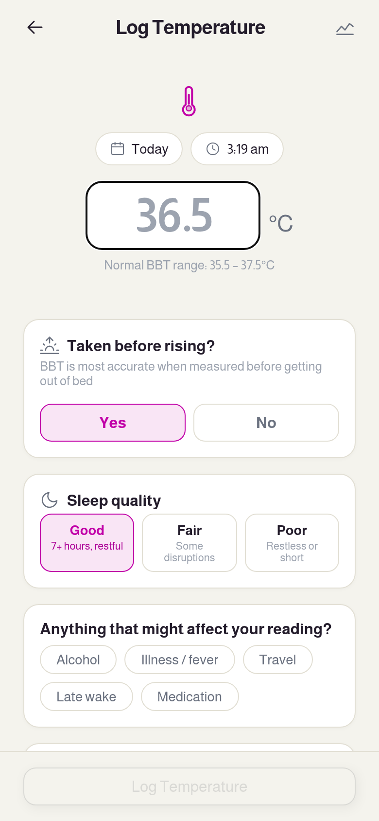 Temperature tracking screen